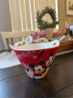 Disney Red Mickey & Friends Character Ceramic Bowl with chopsticks